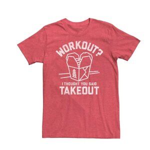 Workout? I Thought You Said Takeout Red T-Shirt - Men's Sizes Medium Funny Tee